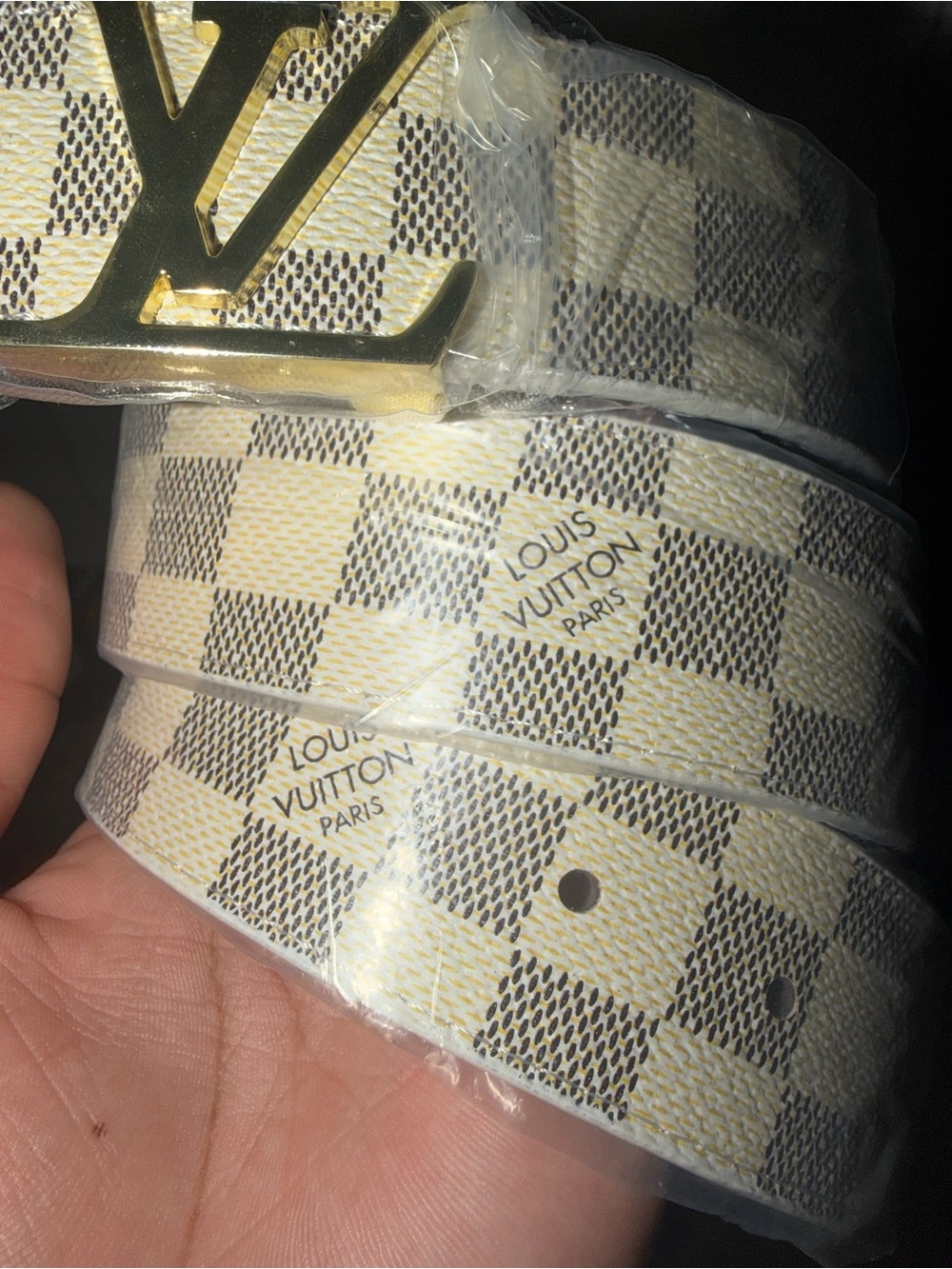 Lv White lBelt with Gold LV Buckle